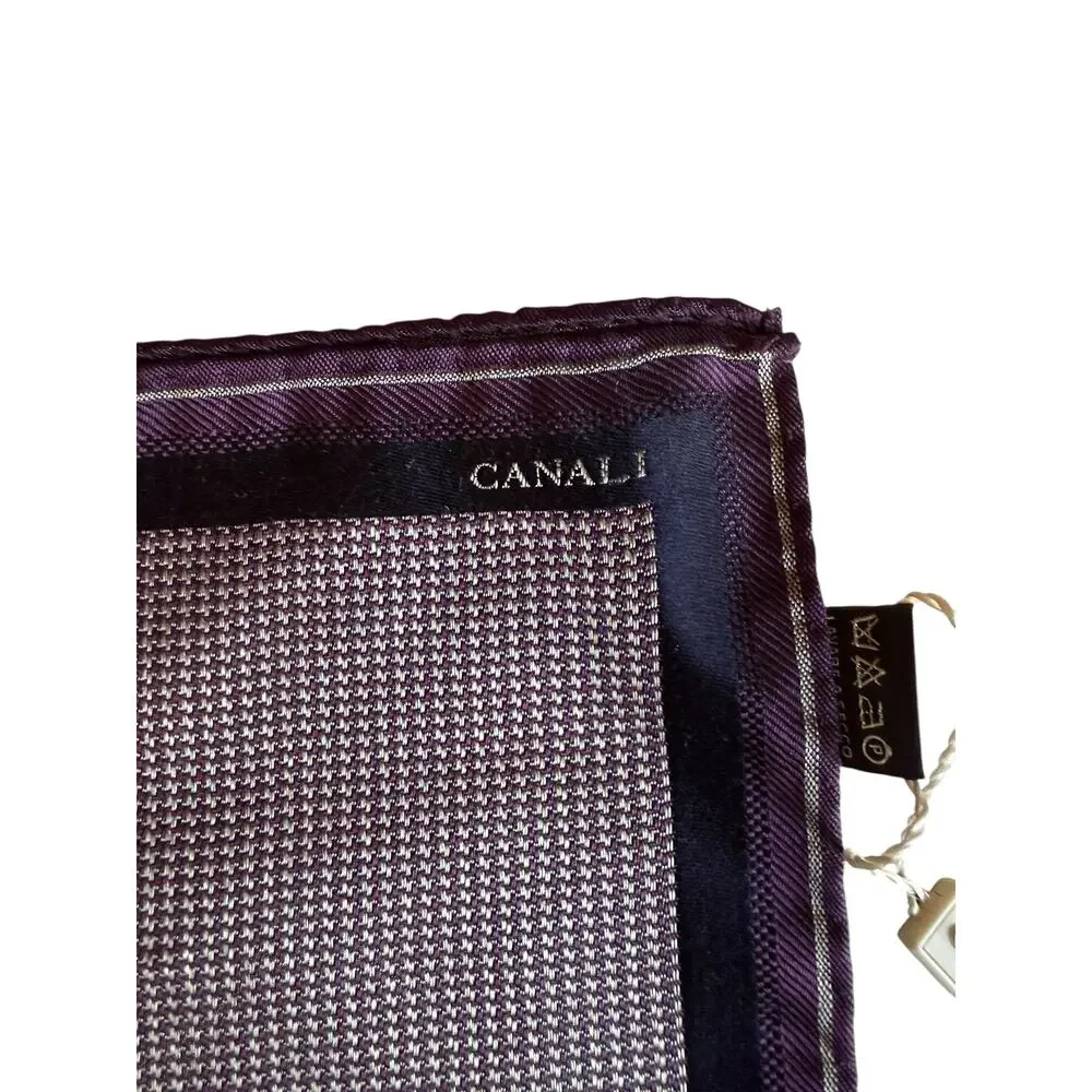 Canali Silk Pocket Square Navy Blue Plum